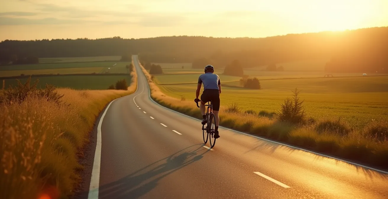 Radfahrer in perfekter Bewegungsharmonie auf deutscher Landstraße