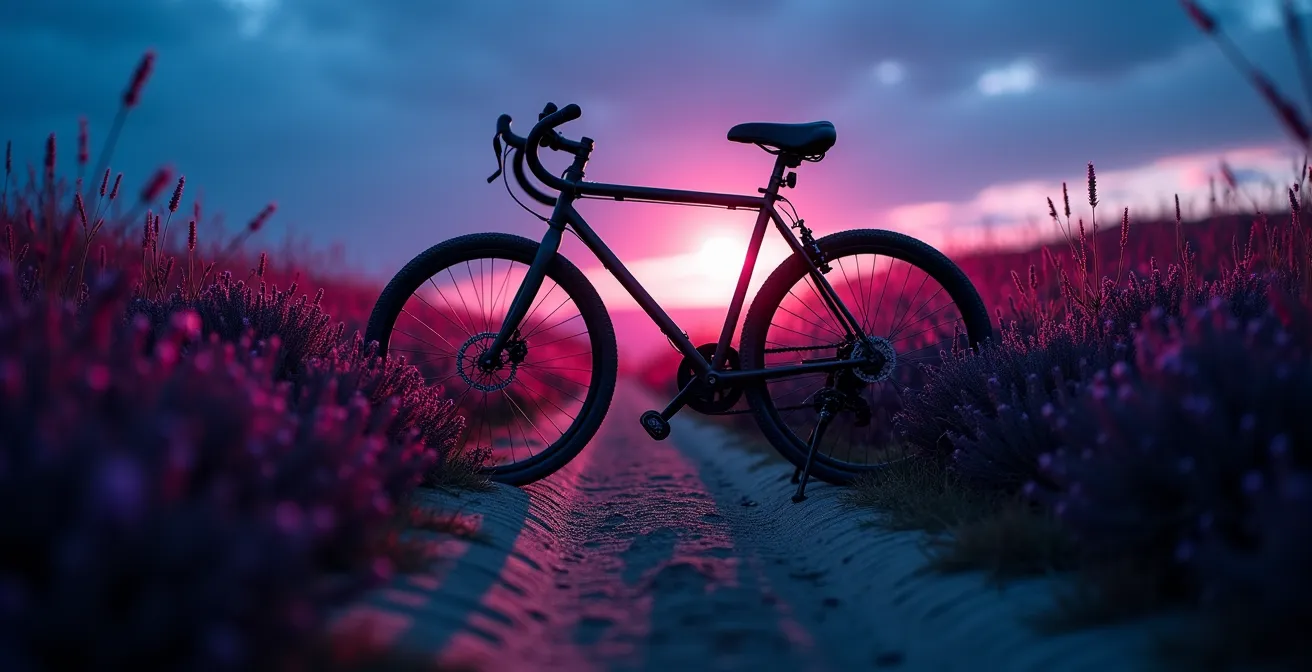 Fahrrad in der Abenddämmerung in der Lüneburger Heide