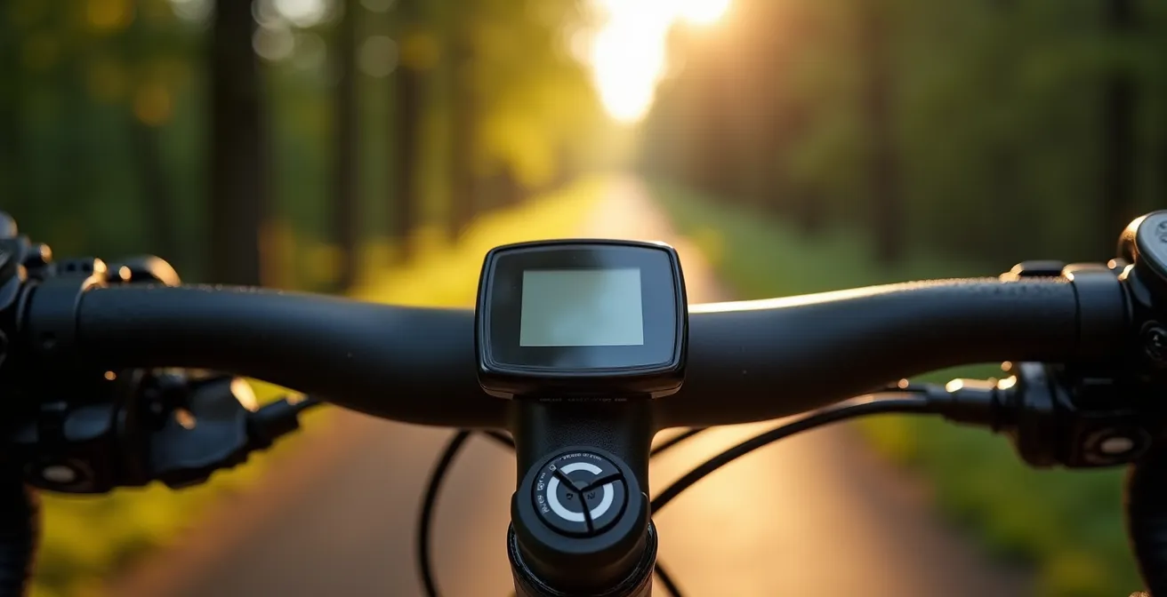 Fahrradlenker aus der Fahrerperspektive, bei dem der Radcomputer bewusst abgedeckt ist, um eine Fahrt ohne Leistungsdruck zu symbolisieren.