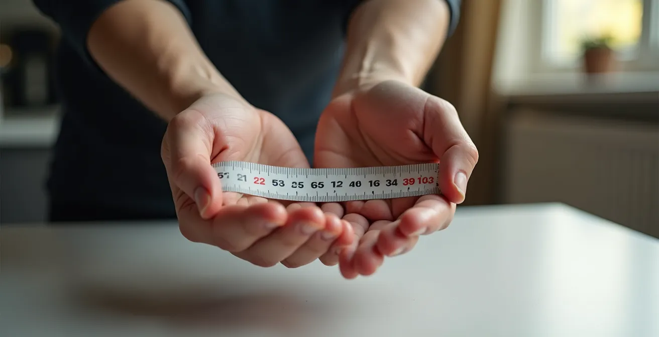 Detailaufnahme einer Hand mit Maßband zur Größenbestimmung für Fahrradhandschuhe
