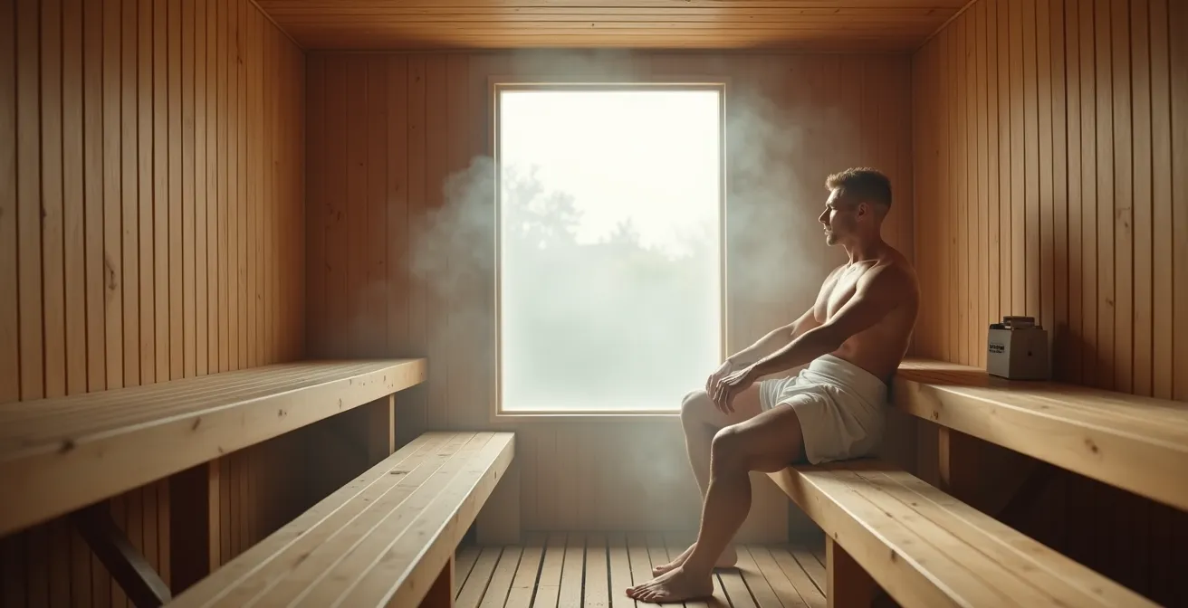 Älterer Sportler in der Regenerationsphase nach dem Training in einer Sauna