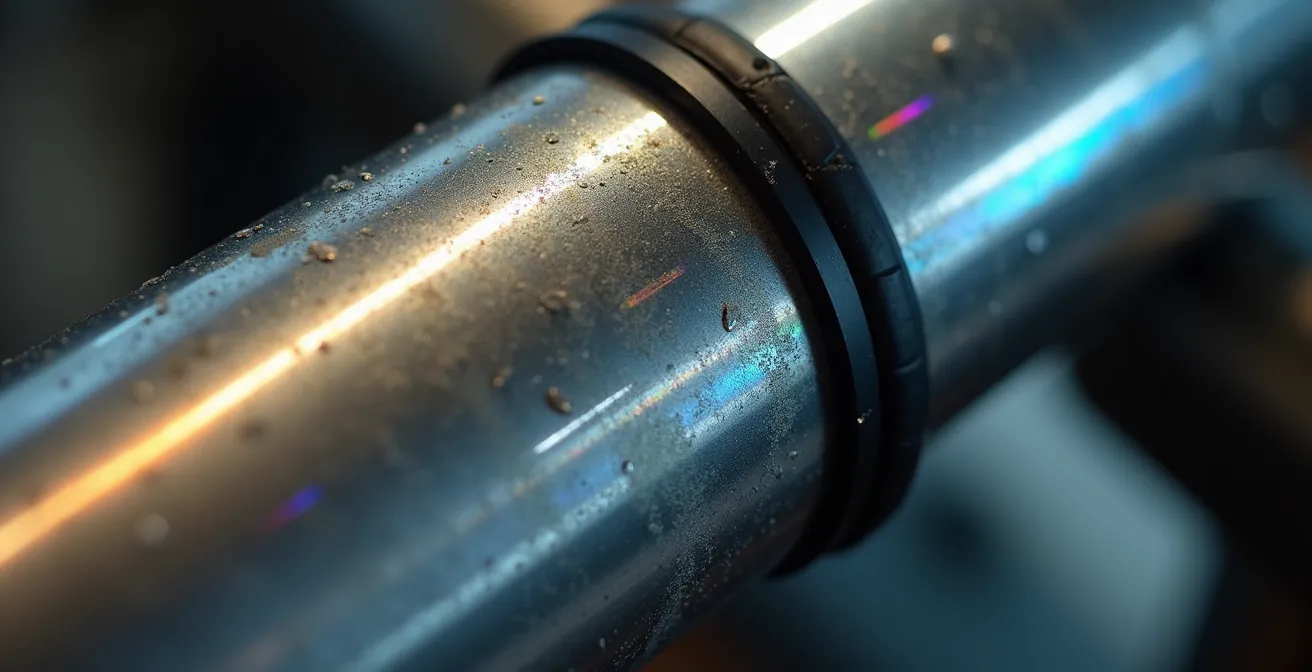 Detailaufnahme der SAG-Messung an einer MTB-Federgabel mit O-Ring Markierung