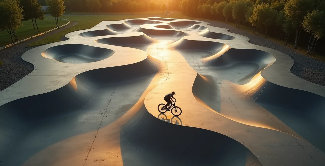 Mountainbiker übt Pump-Bewegung auf deutschem Pumptrack