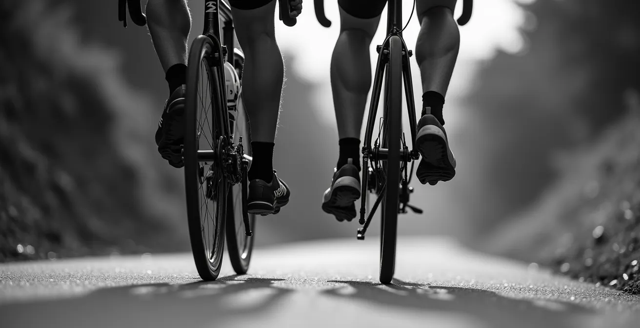 Stärkerer Radfahrer schirmt schwächeren Fahrer vor Wind ab