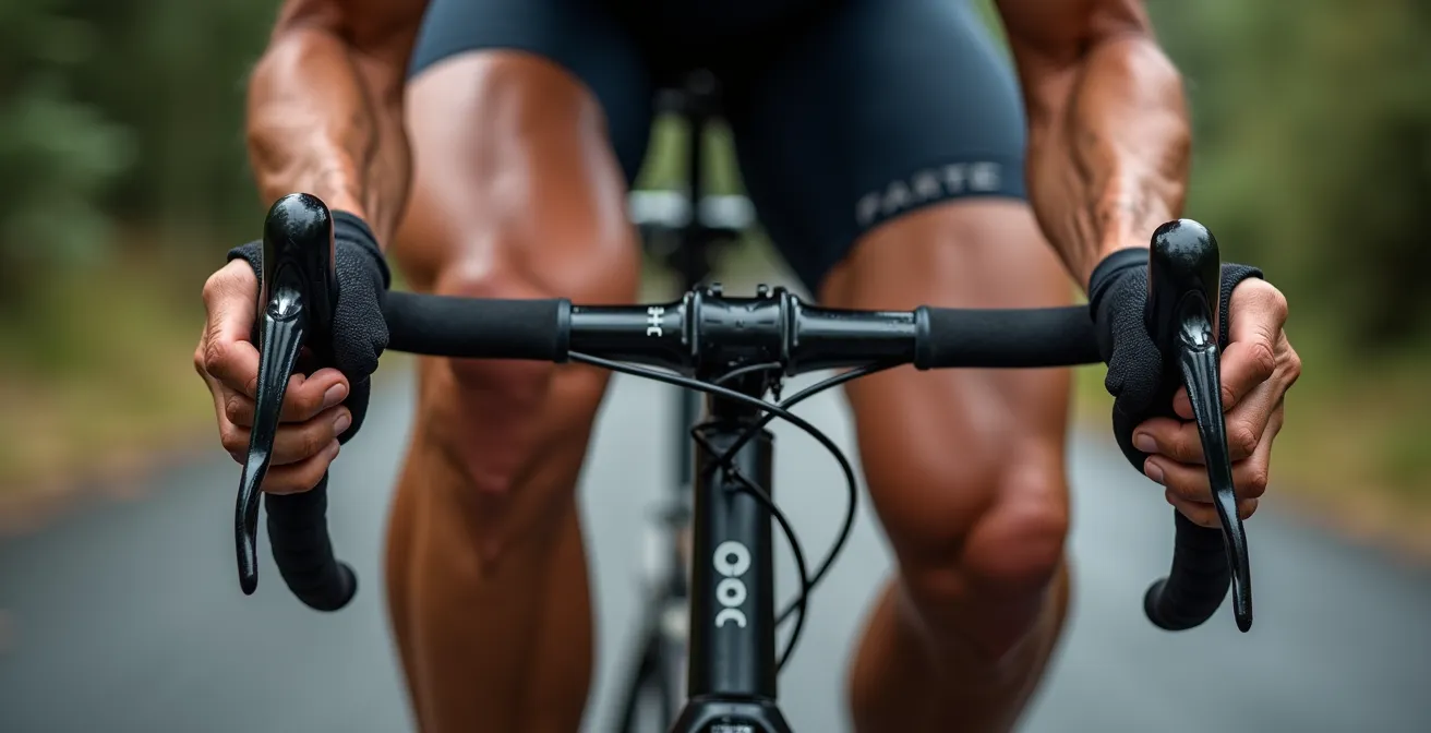 Nahaufnahme erschöpfter Radfahrer mit sichtbaren Anzeichen von Übertraining